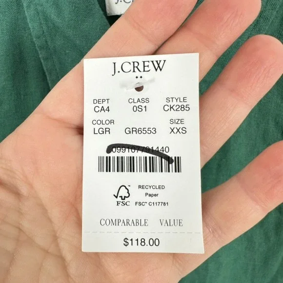 J. Crew Green Linen Blend Short Sleeve Button Front Belted Shirt Dress XXS NWT - Picture 3 of 8